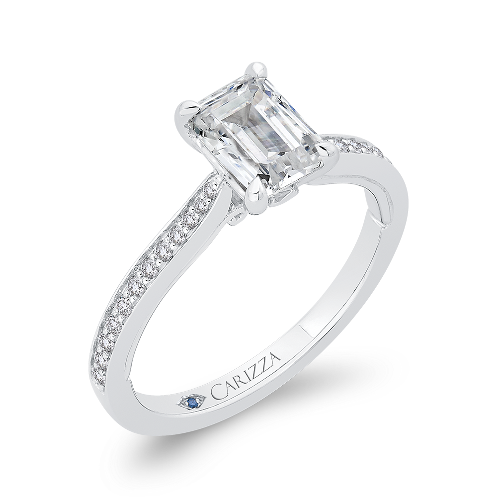 14K White Gold Emerald Cut Diamond Engagement Ring (Semi Mount)