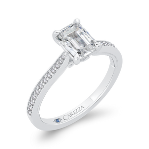 14K White Gold Emerald Cut Diamond Engagement Ring (Semi Mount)