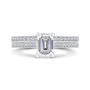 14K White Gold Emerald Cut Diamond Engagement Ring (Semi Mount)