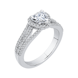 14K White Gold Heart Diamond Halo Engagement Ring with Split Shank (Semi Mount)