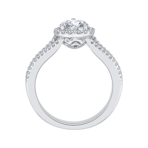 14K White Gold Heart Diamond Halo Engagement Ring with Split Shank (Semi Mount)