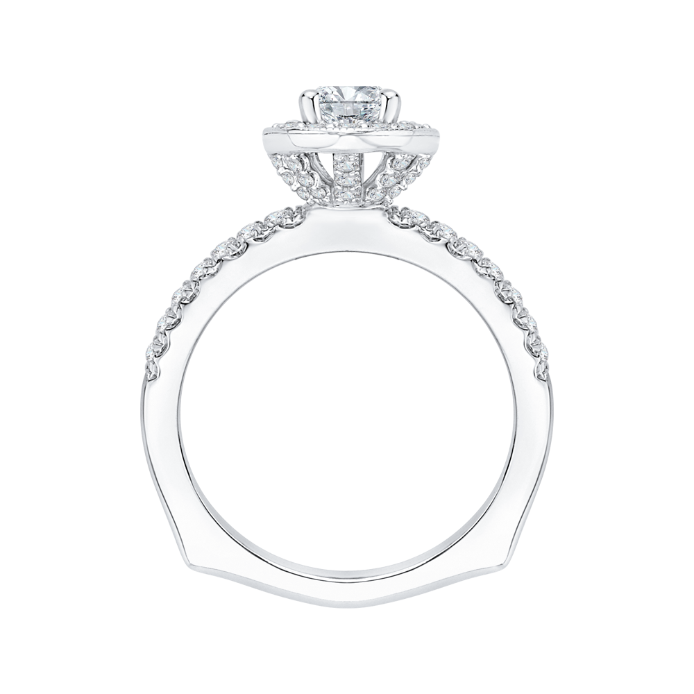 14K White Gold Oval Diamond Halo Engagement Ring with Euro Shank (Semi Mount)