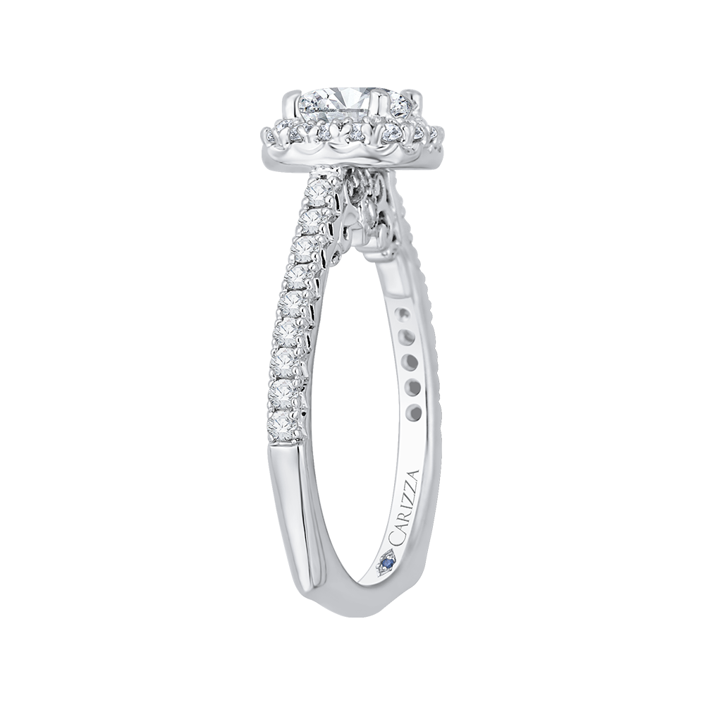 Oval Diamond Halo Engagement Ring In 14K White Gold (Semi Mount)