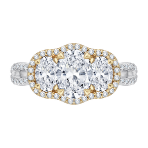 CAO0122E-37WY-1.25 Bridal Jewelry Carizza White Gold Rose Gold Yellow Gold Oval Diamond 3 Stone Halo Engagement Rings