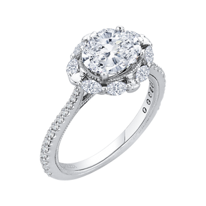 Oval Diamond Halo Engagement Ring In 14K White Gold (Semi Mount)