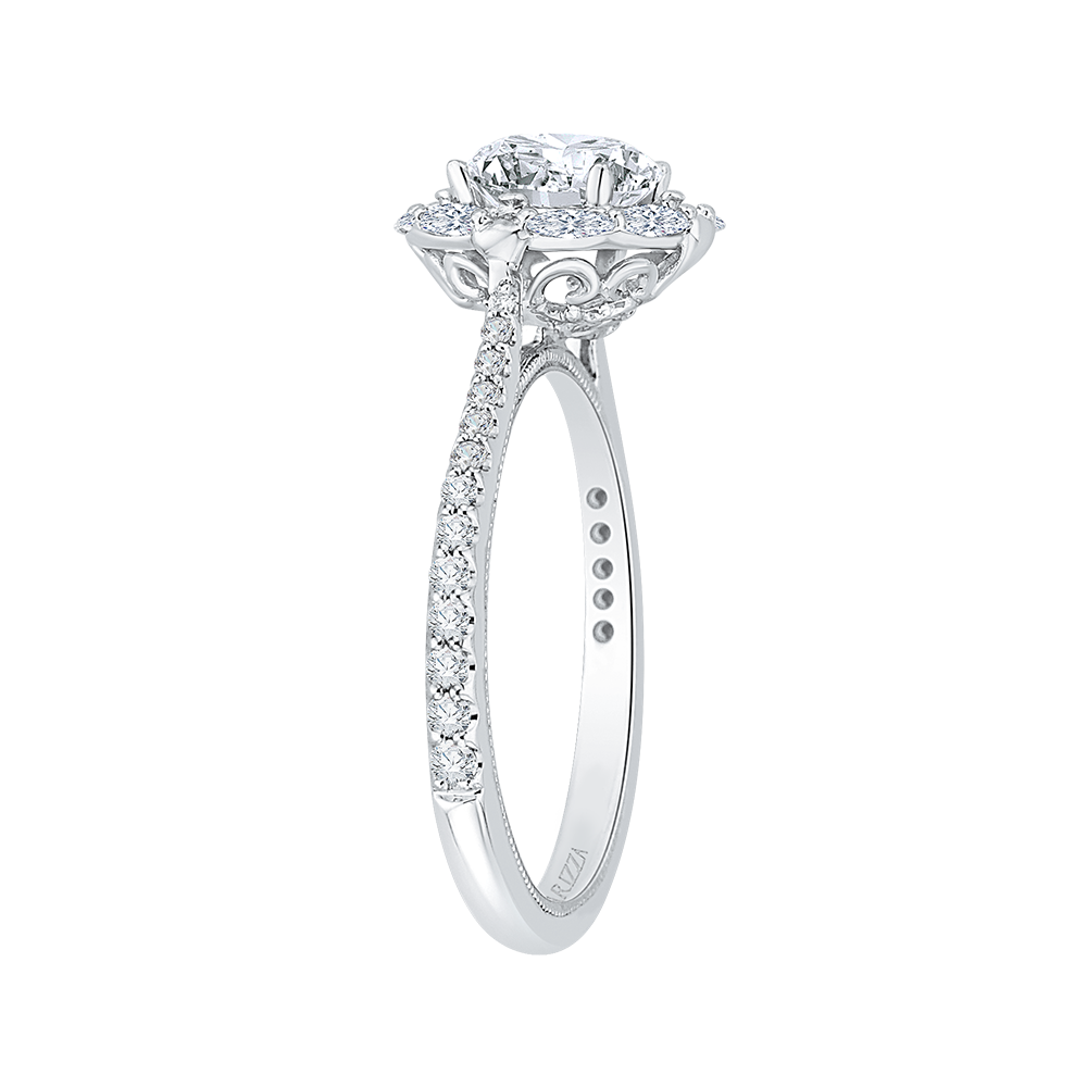 Oval Diamond Halo Engagement Ring In 14K White Gold (Semi Mount)