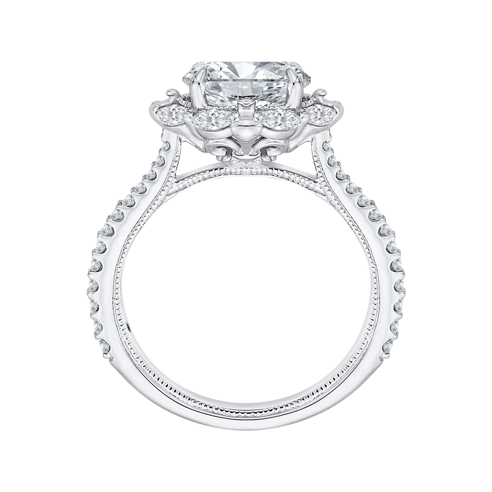 Oval Diamond Halo Engagement Ring In 14K White Gold (Semi Mount)