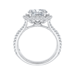 Oval Diamond Halo Engagement Ring In 14K White Gold (Semi Mount)