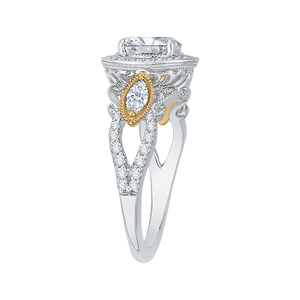 14K Two Tone Gold Oval Diamond Halo Engagement Ring (Semi Mount)