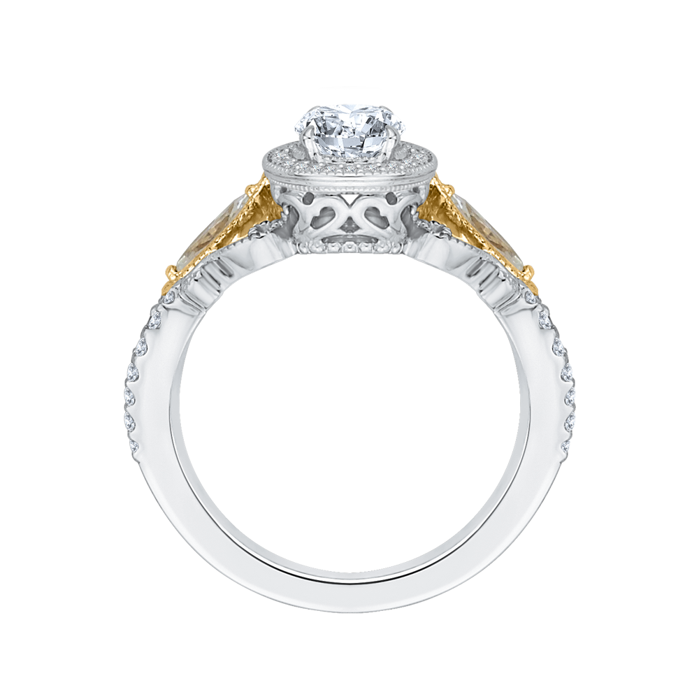 14K Two Tone Gold Oval Diamond Halo Engagement Ring (Semi Mount)