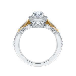 14K Two Tone Gold Oval Diamond Halo Engagement Ring (Semi Mount)