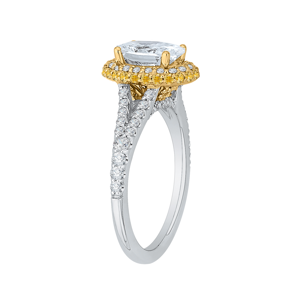 14K Two Tone Gold Oval Diamond Halo Engagement Ring with Split Shank (Semi Mount)