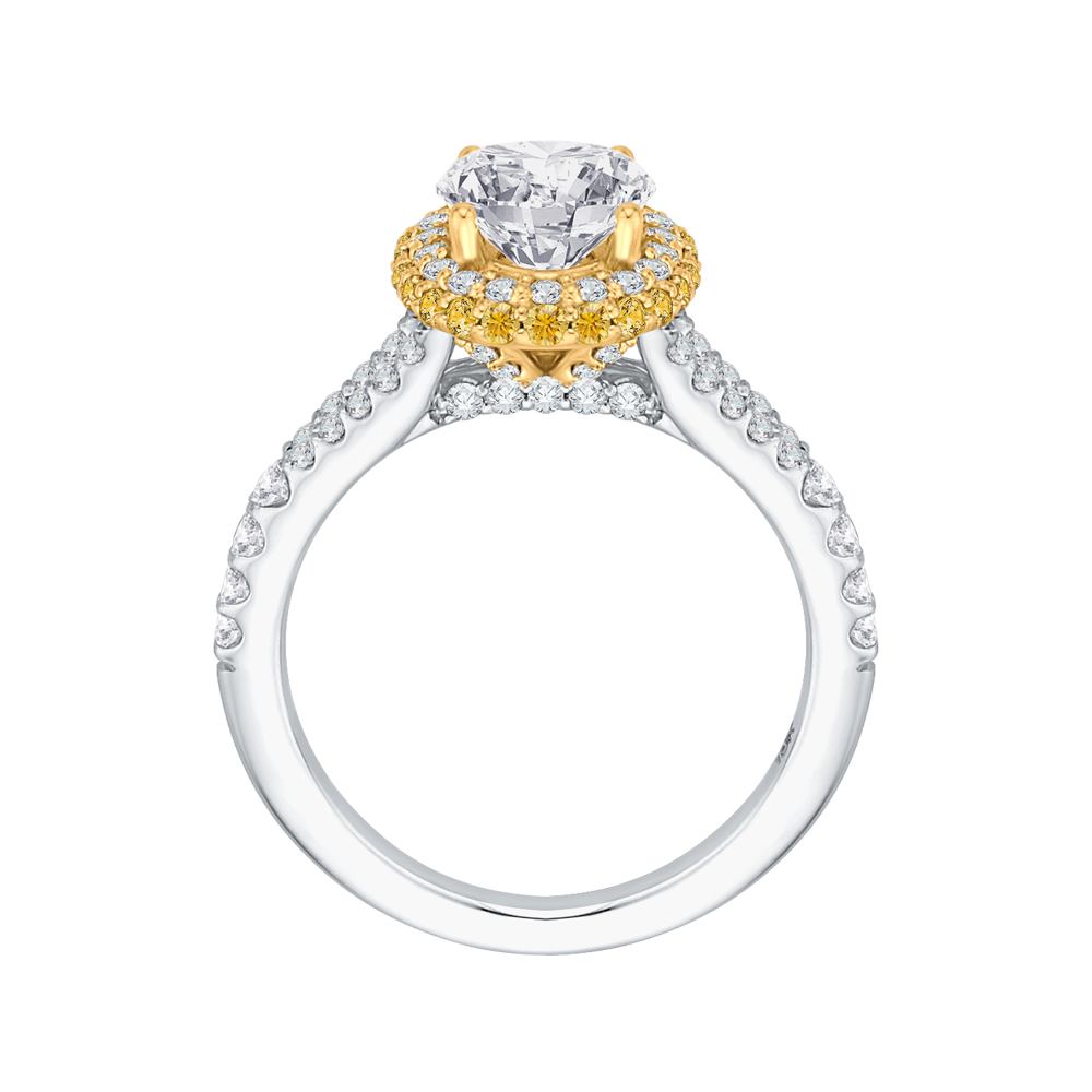 14K Two Tone Gold Oval Diamond Halo Engagement Ring with Split Shank (Semi Mount)