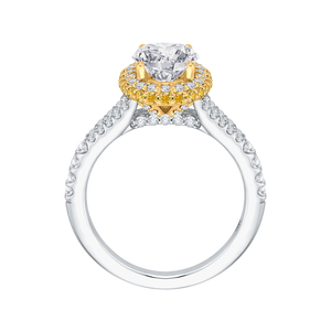 14K Two Tone Gold Oval Diamond Halo Engagement Ring with Split Shank (Semi Mount)