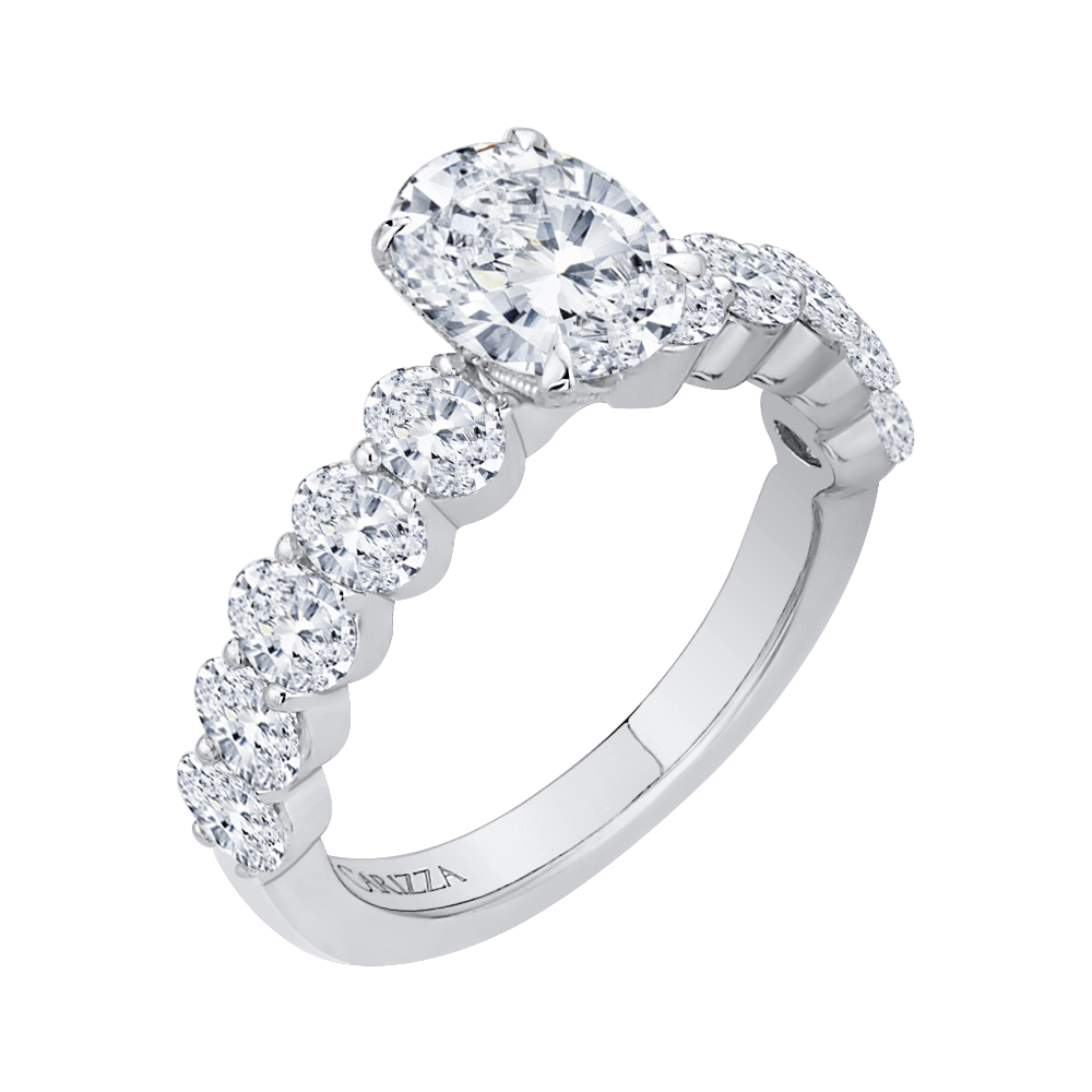 14K White Gold Oval Diamond Engagement Ring (Semi Mount)