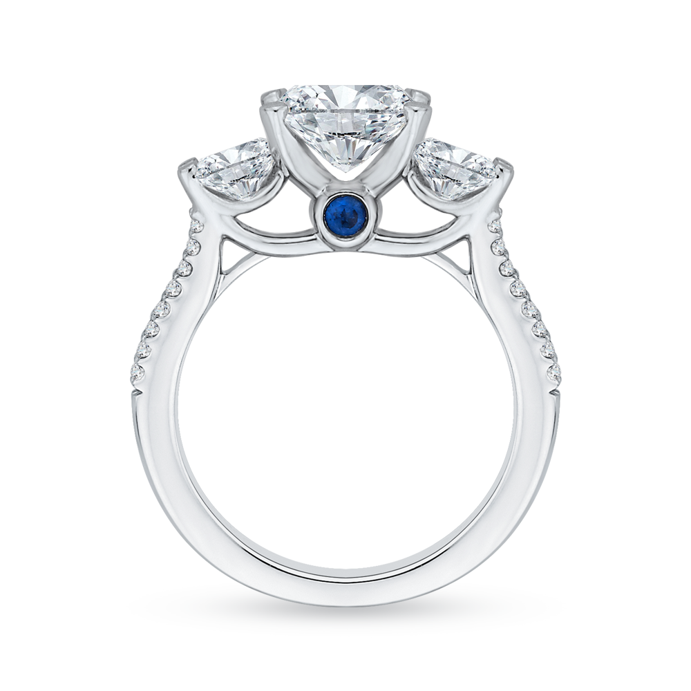 14K White Gold Oval Cut Diamond Three Stone Cathedral Style Engagement Ring (Semi Mount)