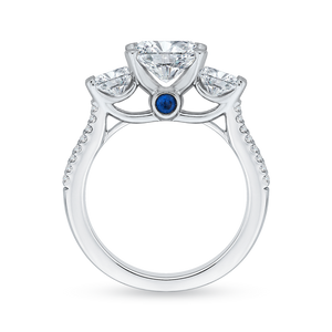 14K White Gold Oval Cut Diamond Three Stone Cathedral Style Engagement Ring (Semi Mount)