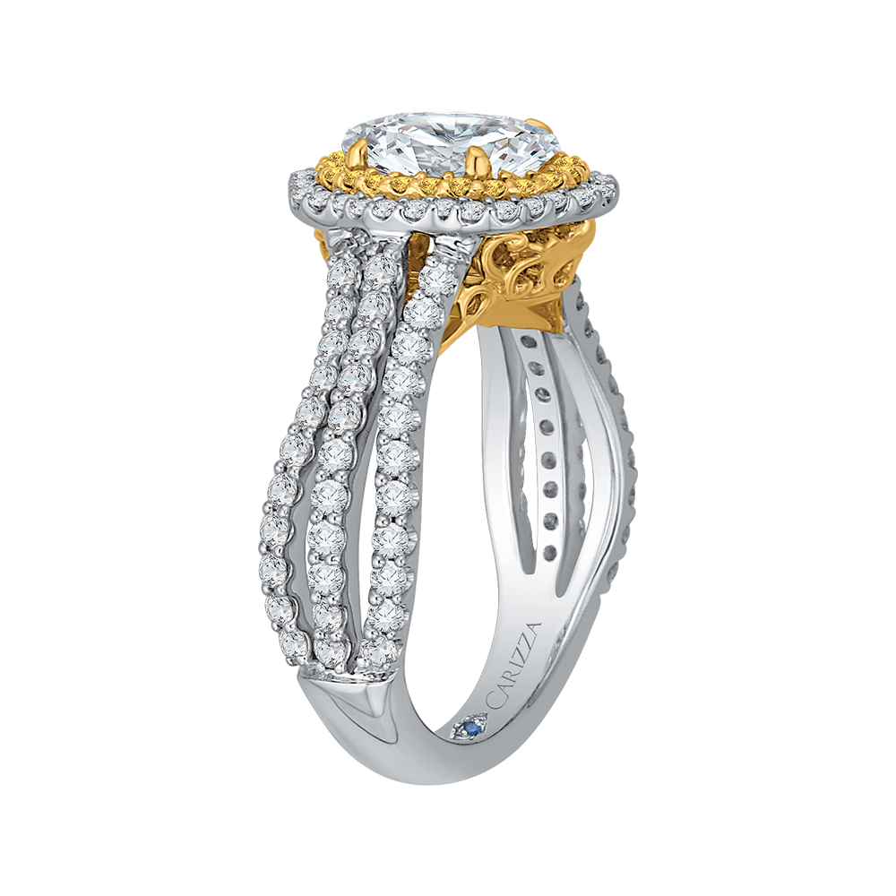 CAO0194EYL-37WY-1.5 Bridal Jewelry Carizza White Gold Rose Gold Yellow Gold Vintage Oval Diamond Double Halo Engagement Rings