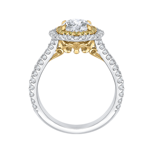 14K Two Tone Gold Oval Diamond Double Halo Vintage Engagement Ring (Semi Mount)