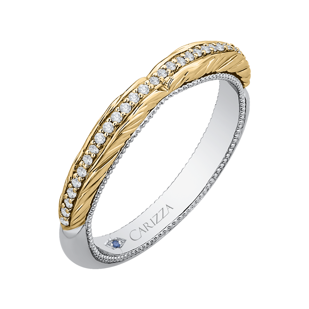 Round Diamond Half Eternity Wedding Band In 14K Two Tone Gold