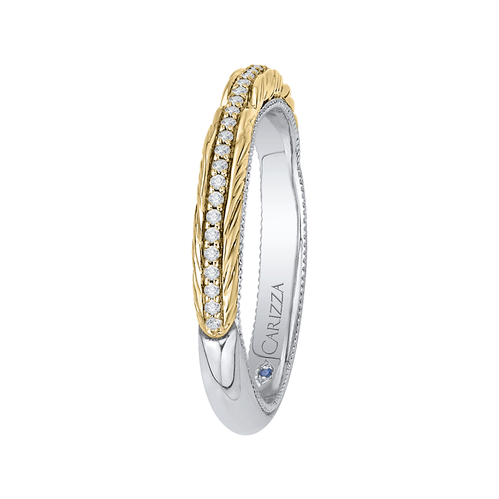 Round Diamond Half Eternity Wedding Band In 14K Two Tone Gold