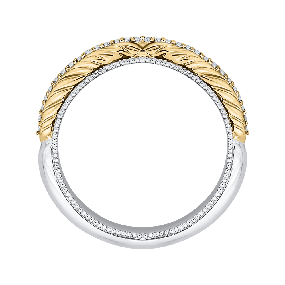 Round Diamond Half Eternity Wedding Band In 14K Two Tone Gold