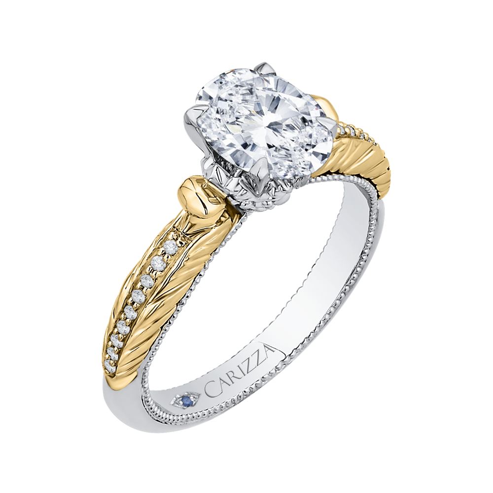 14K Two Tone Gold Oval Diamond Engagement Ring (Semi Mount)