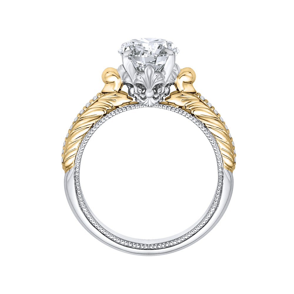 14K Two Tone Gold Oval Diamond Engagement Ring (Semi Mount)