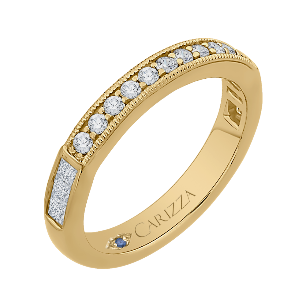 14K Yellow Gold Round and Princess Diamond Wedding Band