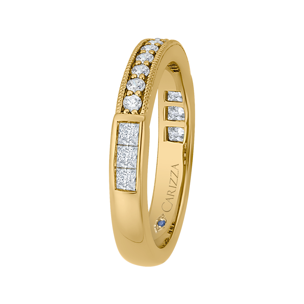 14K Yellow Gold Round and Princess Diamond Wedding Band