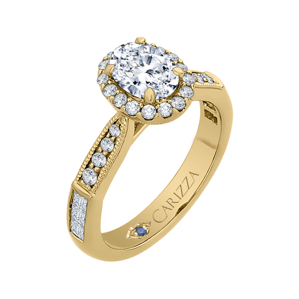 14K Yellow Gold Oval Diamond Halo Engagement Ring (Semi Mount)