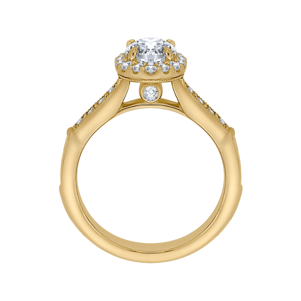 14K Yellow Gold Oval Diamond Halo Engagement Ring (Semi Mount)