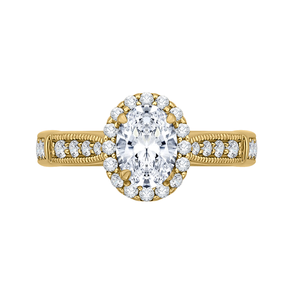 CAO0206E-37 Bridal Jewelry Carizza Yellow Gold Oval Diamond Halo Engagement Rings