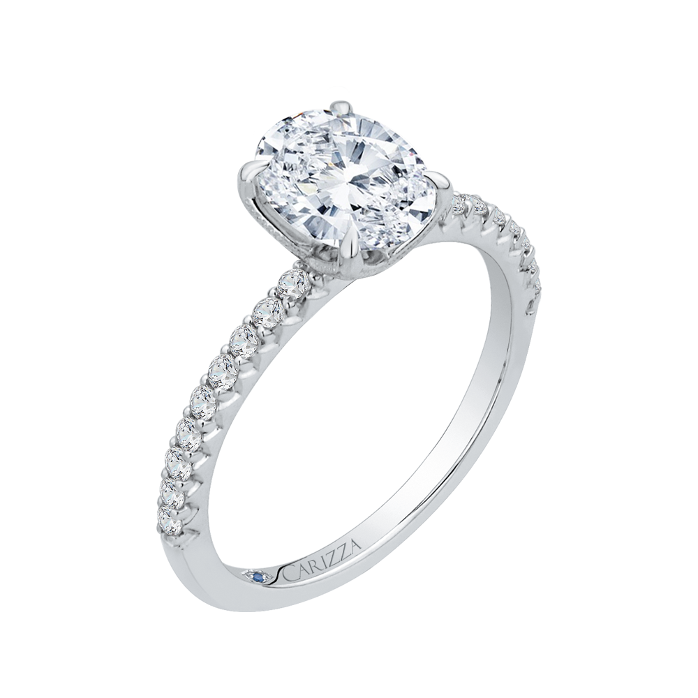 14K White Gold Oval Diamond Floral Engagement Ring (Semi Mount)