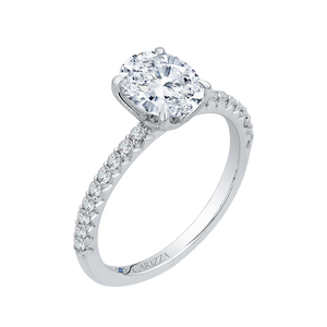 14K White Gold Oval Diamond Floral Engagement Ring (Semi Mount)