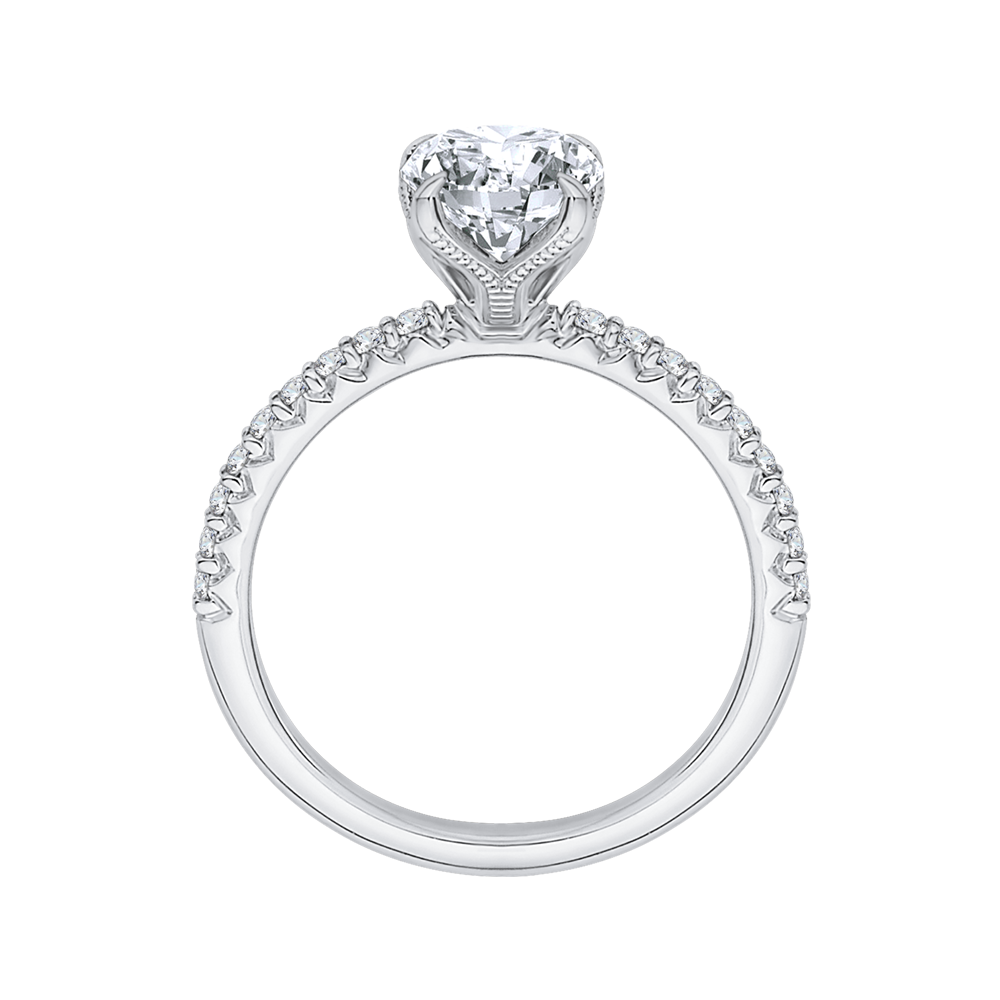 14K White Gold Oval Diamond Floral Engagement Ring (Semi Mount)