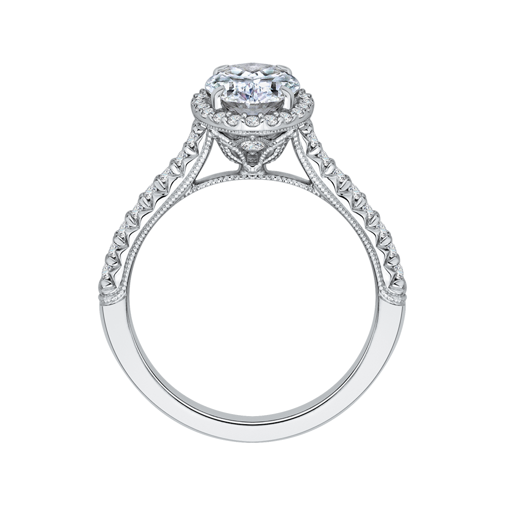 14K White Gold Oval Cut Diamond Halo Engagement Ring (Semi Mount)