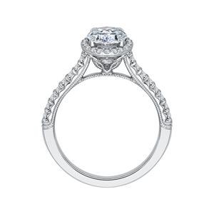 14K White Gold Oval Cut Diamond Halo Engagement Ring (Semi Mount)