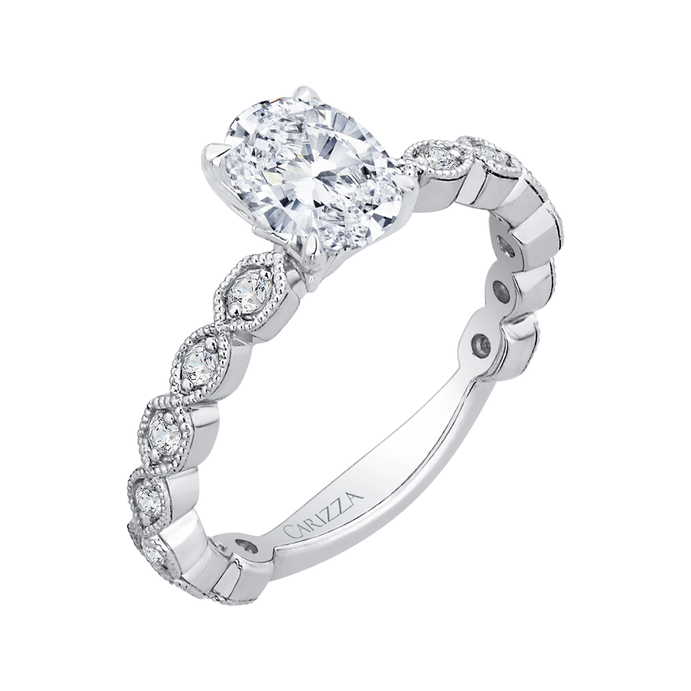 14K White Gold Oval Diamond Floral Engagement Ring (Semi Mount)