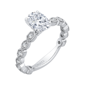 14K White Gold Oval Diamond Floral Engagement Ring (Semi Mount)