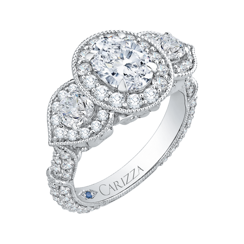 14K White Gold Oval Diamond Halo Engagement Ring (Semi Mount)