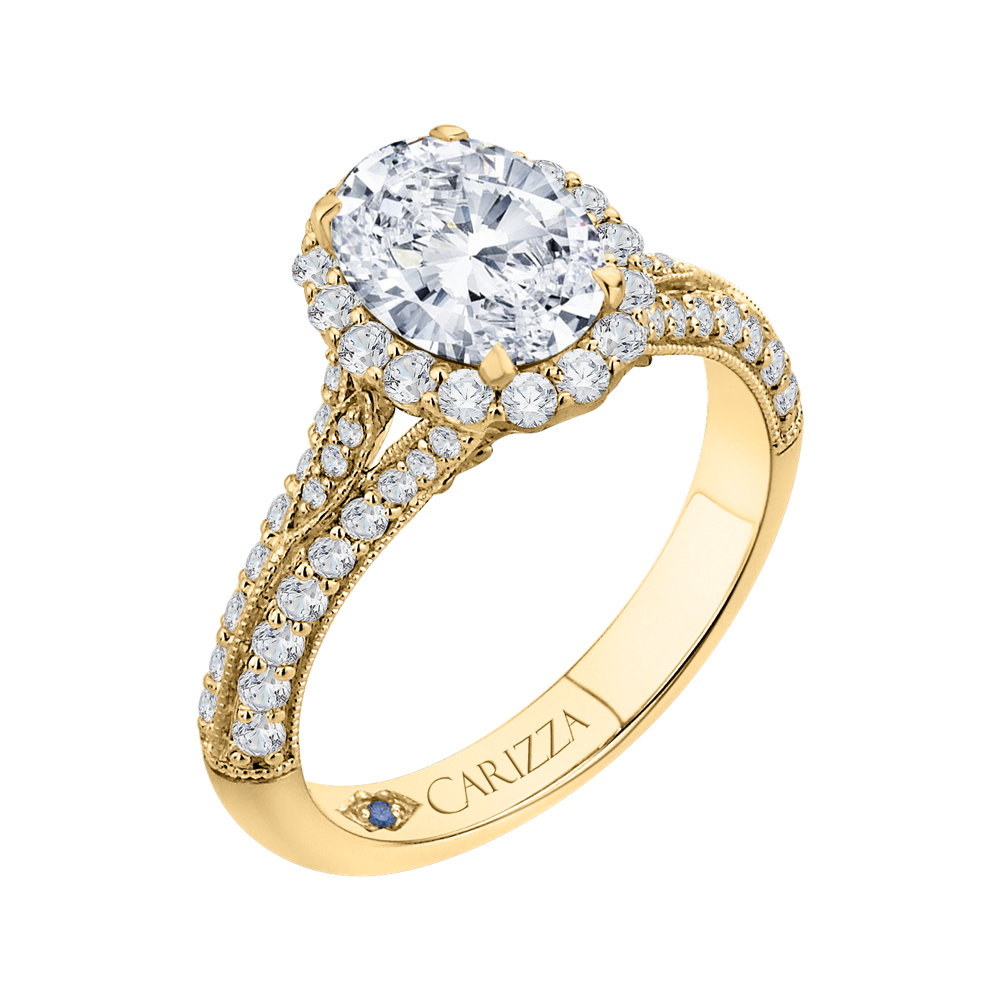 Oval Diamond Halo Vintage Engagement Ring In 14K Yellow Gold (Semi Mount)