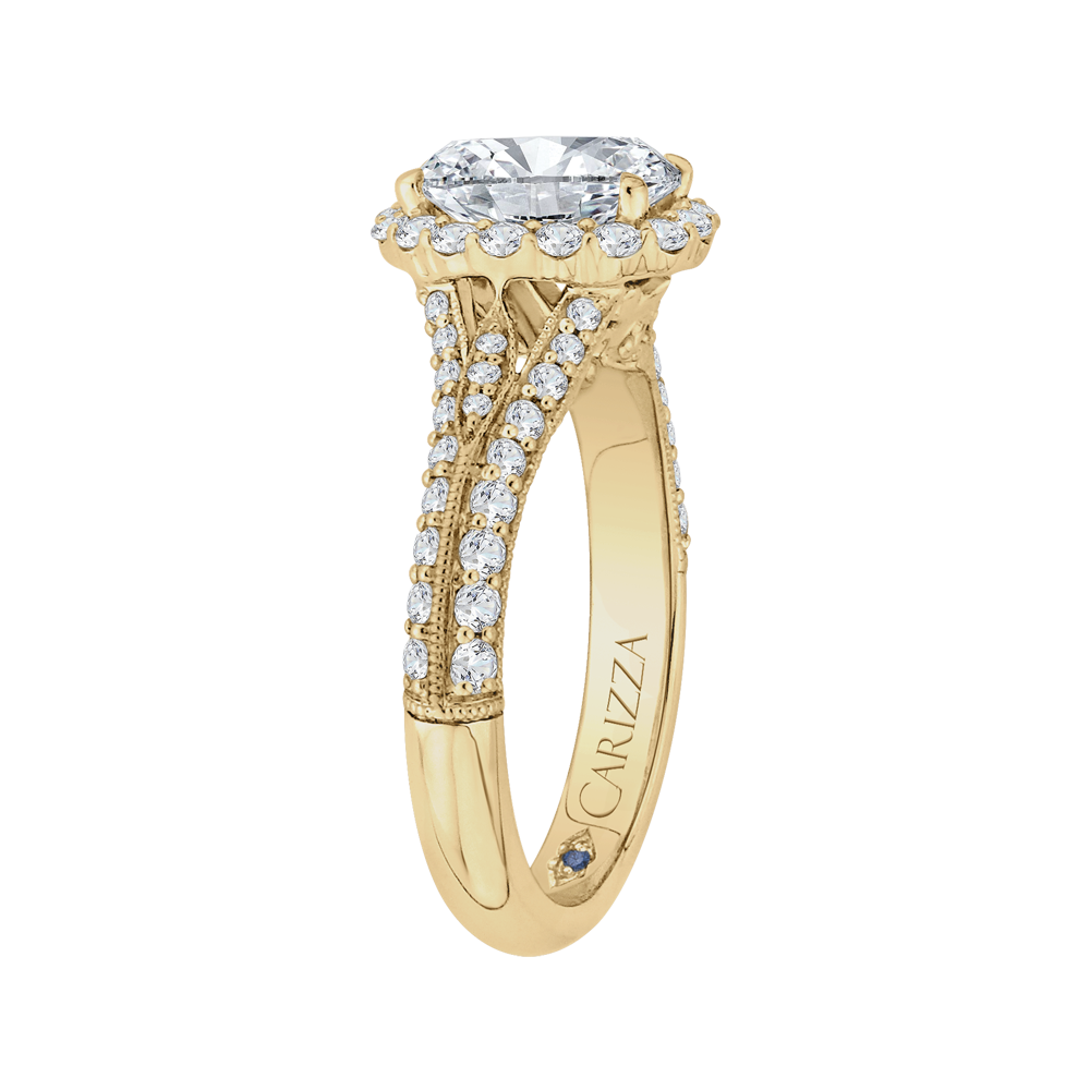 Oval Diamond Halo Vintage Engagement Ring In 14K Yellow Gold (Semi Mount)