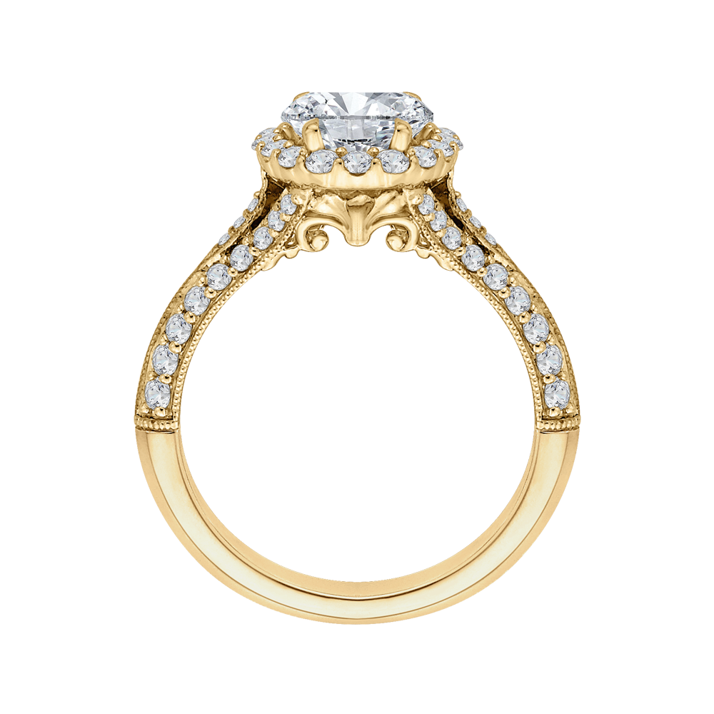 Oval Diamond Halo Vintage Engagement Ring In 14K Yellow Gold (Semi Mount)