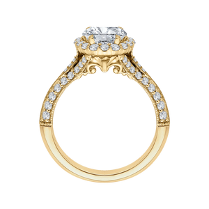 Oval Diamond Halo Vintage Engagement Ring In 14K Yellow Gold (Semi Mount)