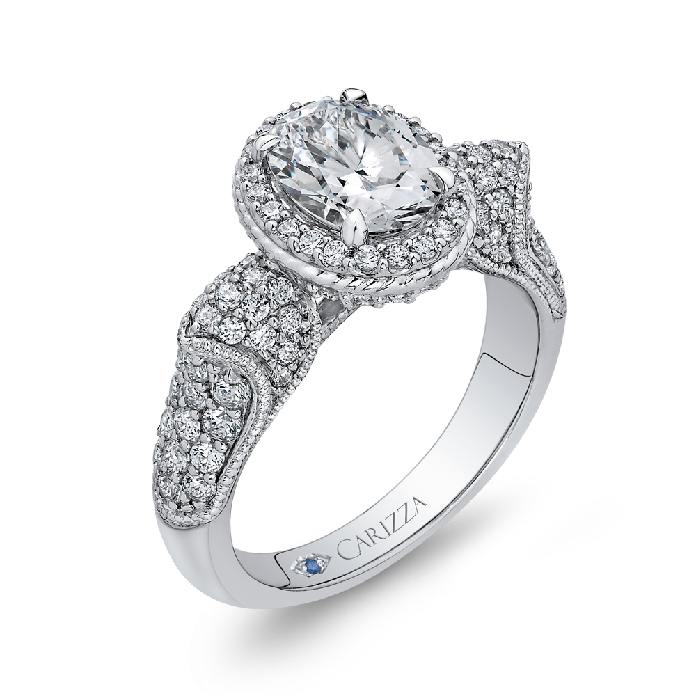 14K White Gold Oval Diamond Halo Engagement Ring (Semi Mount)