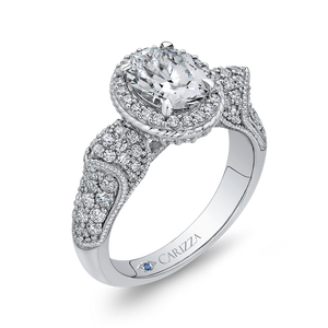 14K White Gold Oval Diamond Halo Engagement Ring (Semi Mount)