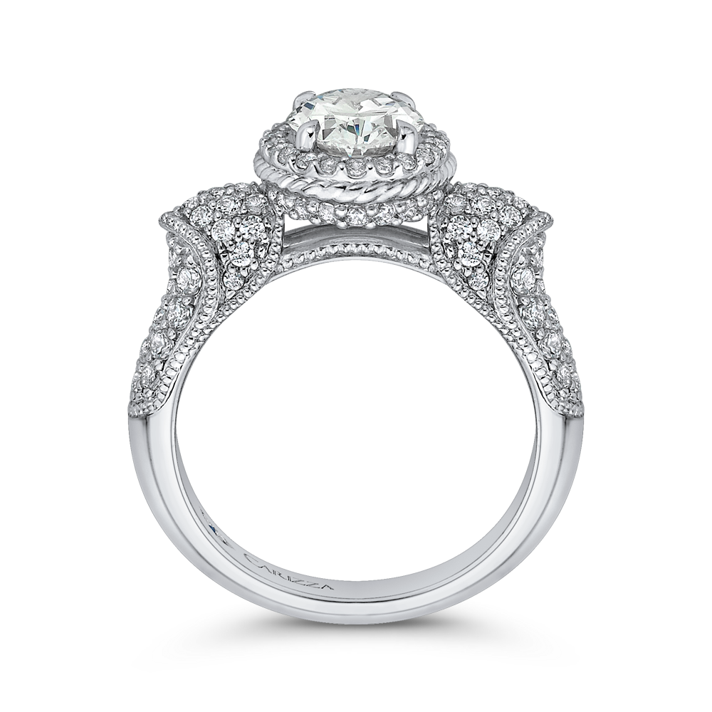 14K White Gold Oval Diamond Halo Engagement Ring (Semi Mount)