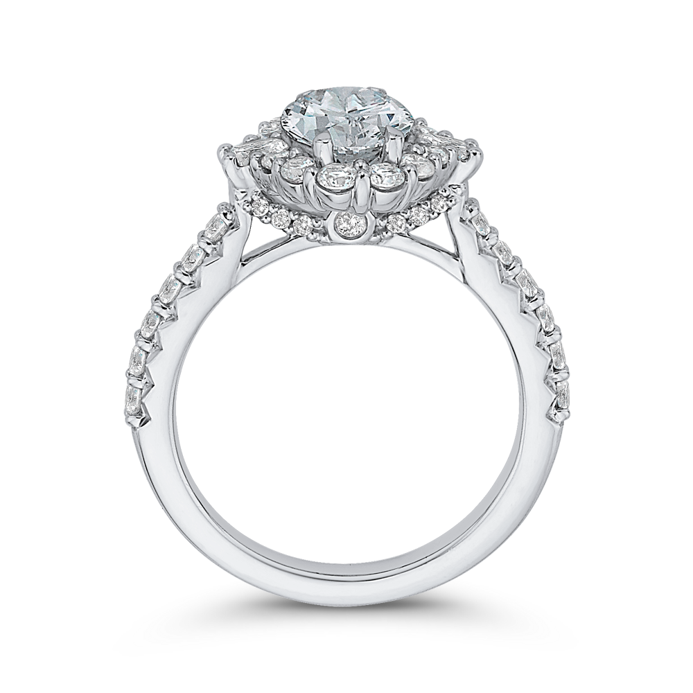 14K White Gold Oval Diamond Halo Engagement Ring (Semi Mount)