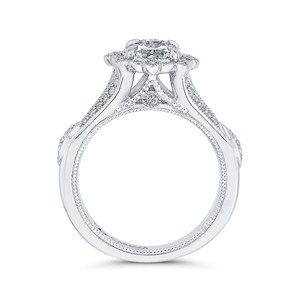 Oval Diamond Halo Engagement Ring In 14K White Gold with Split Shank (Semi Mount)